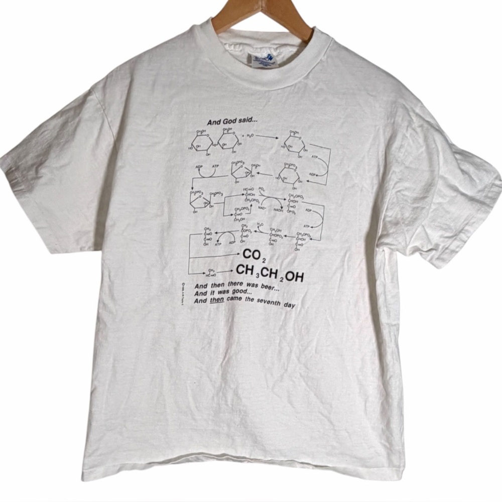 Vintage 1988 Hanes Beefy And God Said Beer Chemistry T-shirt White Large Jesus